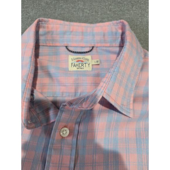 Faherty Brand Shirt Mens Large Pink Blue Plaid Long Sleeve Button Down Stretch - Picture 4 of 8